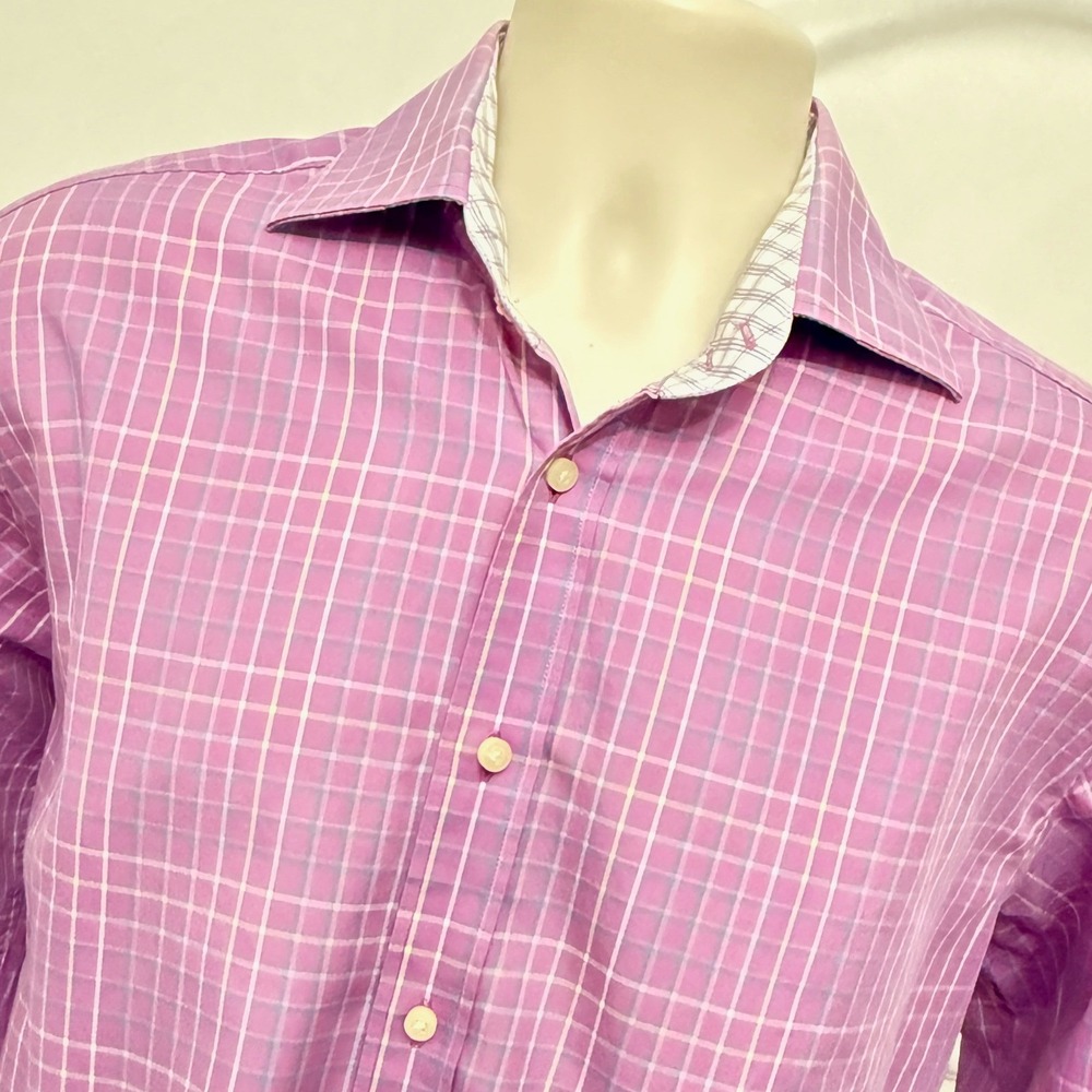 Tailorbyrd Mens Purple White Grid Check Cotton Button Down Shirt Large
